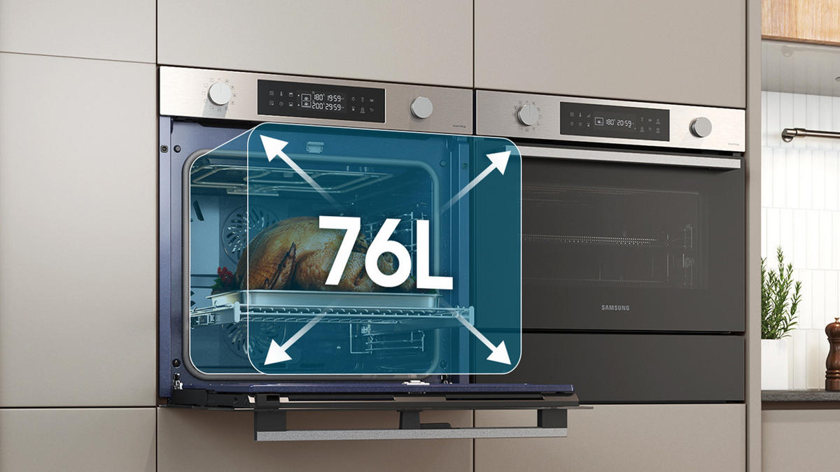 EINBAUBACKOFEN NV7B41307AS/U1  - Edelstahlfarben/Schwarz, Design, Glas/Kunststoff (59,5/59,6/57,1cm) - Samsung