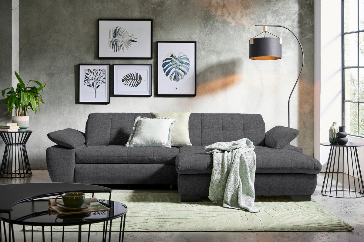 ECKSOFA in Webstoff Dunkelgrau  265/180 cm  - Dunkelgrau/Schwarz, Design, Textil/Metall (265/180cm) - Carryhome