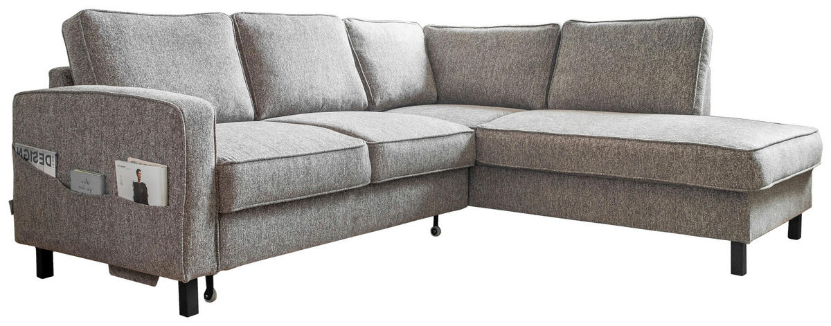 ECKSOFA Grau Struktur  - Schwarz/Grau, Holz/Textil (233/198cm) - MID.YOU