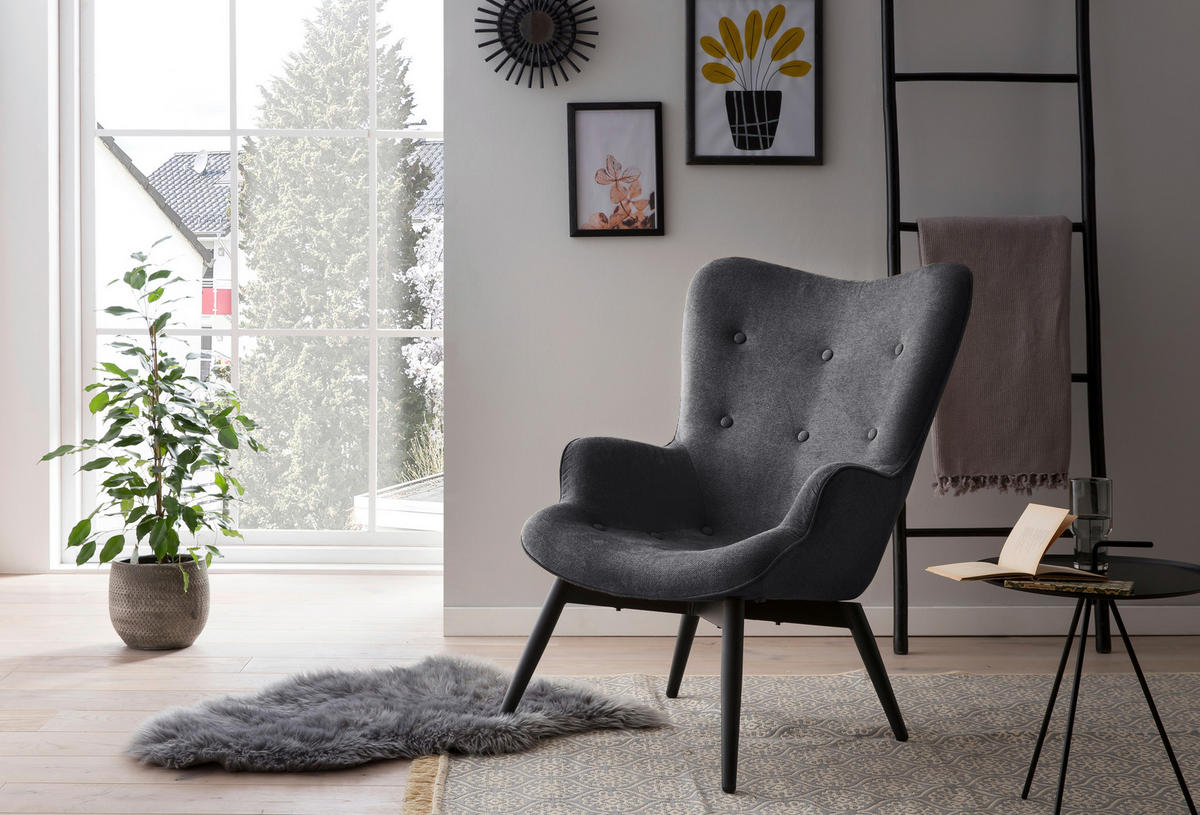 SESSEL in Struktur Dunkelgrau  - Dunkelgrau/Schwarz, MODERN, Textil/Metall (80/92/99cm) - Livetastic