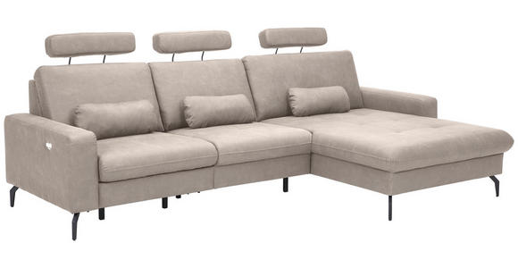 ECKSOFA in Mikrofaser Grau  302/180 cm  - Schwarz/Grau, KONVENTIONELL, Textil/Metall (302/180cm) - Carryhome