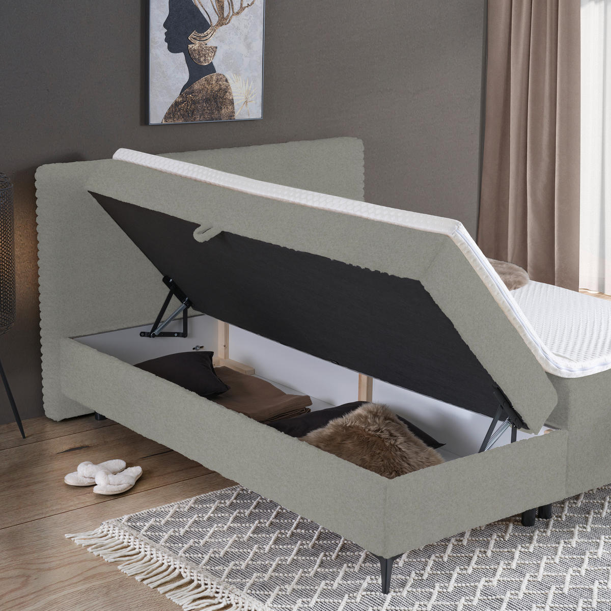 BOXBETT 160/200 cm  in Silberfarben  - Silberfarben/Schwarz, Design, Holz/Holzwerkstoff (160/200cm) - Xora