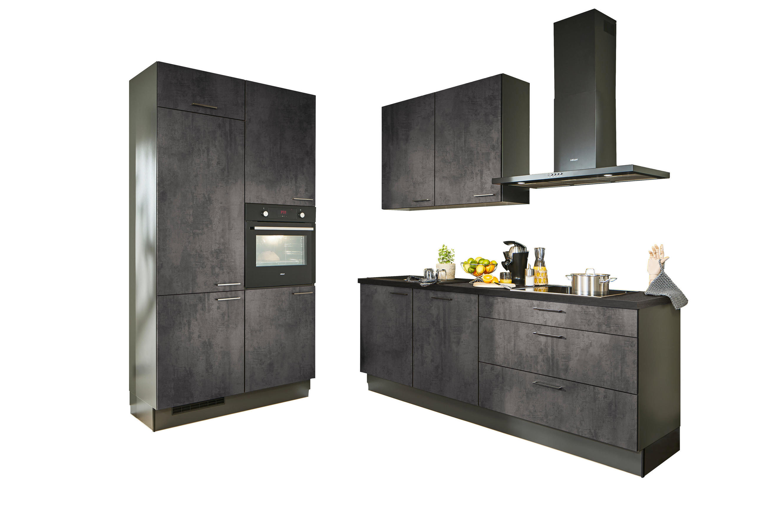 ECKKÜCHE 120/220 cm  in Graphitfarben, Schwarz  - Chromfarben/Schwarz, Design, Holzwerkstoff/Metall (120/220cm) - Xora
