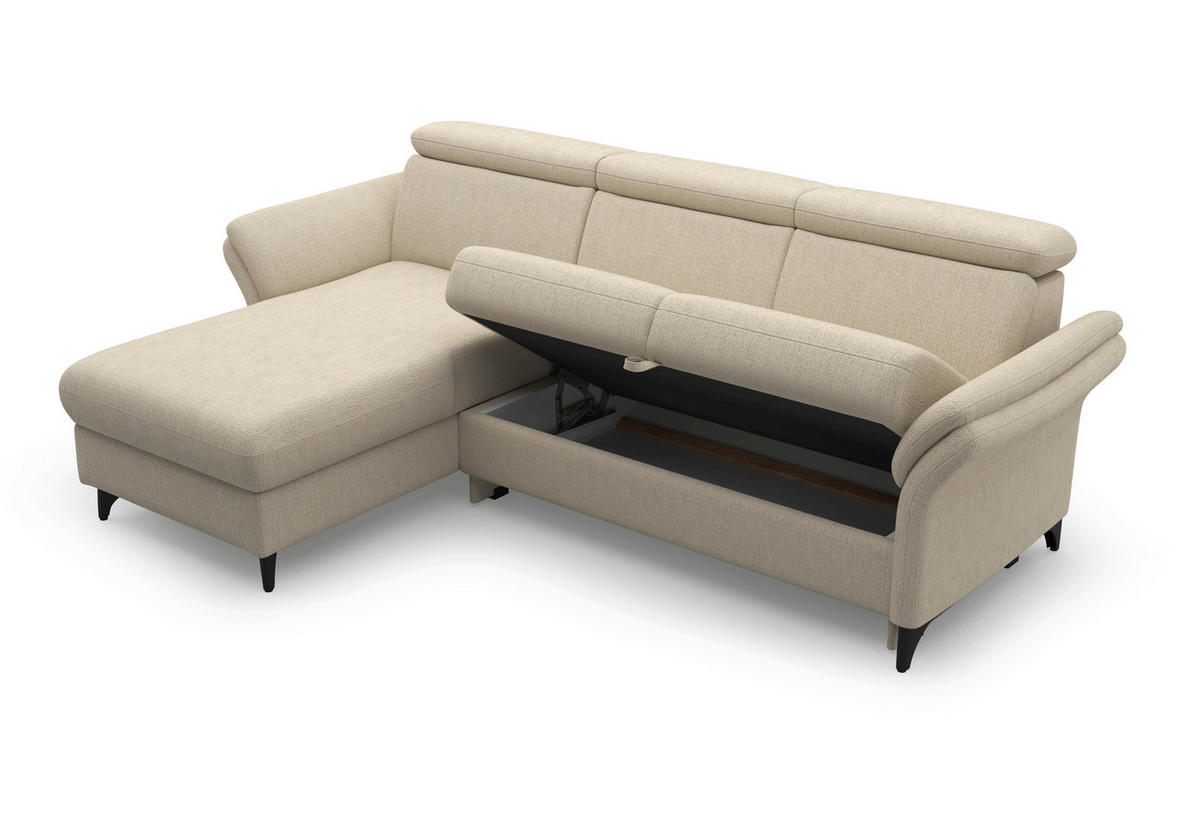 ECKSOFA GLENDALE E Sandfarben Chenille  - Sandfarben/Schwarz, KONVENTIONELL, Textil/Metall (166/253cm) - Sit & More