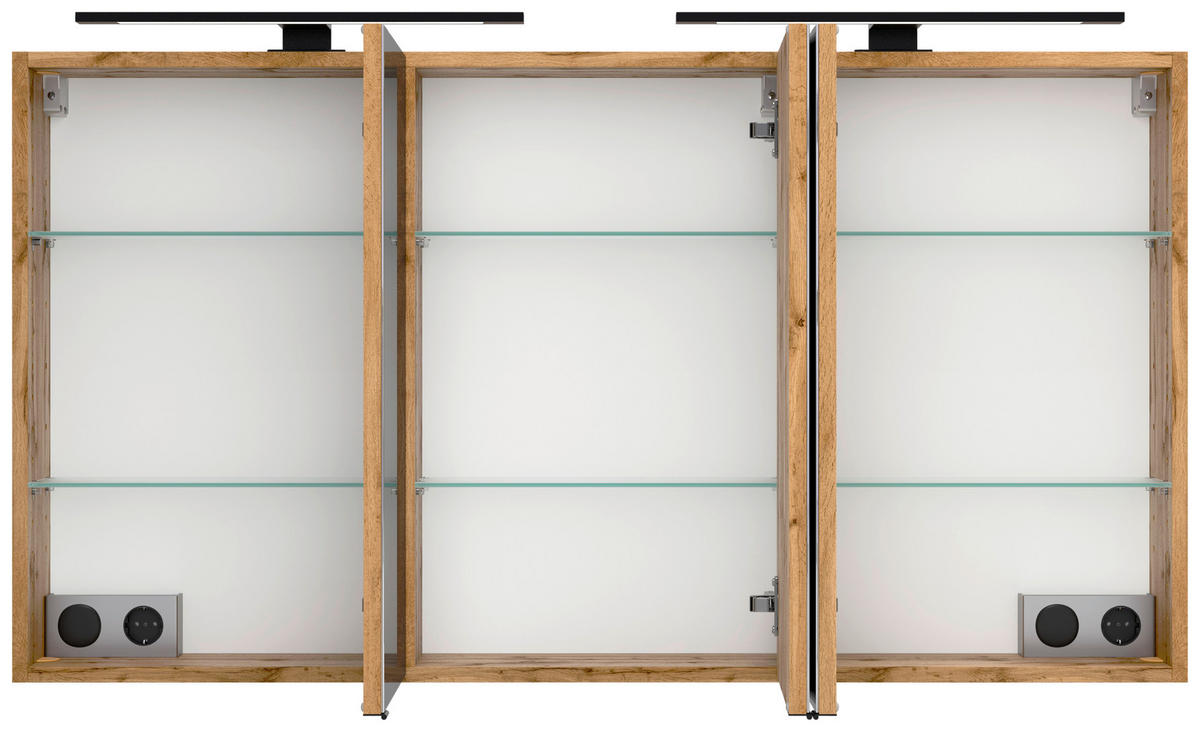 SPIEGELSCHRANK 120/64/20 cm  - Eiche Wotan/Schwarz, MODERN, Glas/Holzwerkstoff (120/64/20cm) - Held