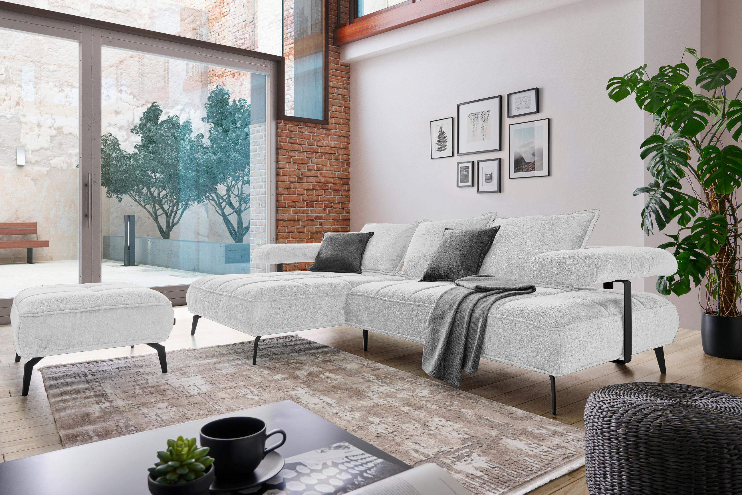 ECKSOFA in Webstoff Hellgrau  - Hellgrau/Schwarz, Design, Textil/Metall (180/266cm) - Welnova
