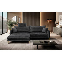 ECKSOFA Anthrazit Velours  - Anthrazit/Goldfarben, Design, Textil/Metall (196/264cm) - MID.YOU
