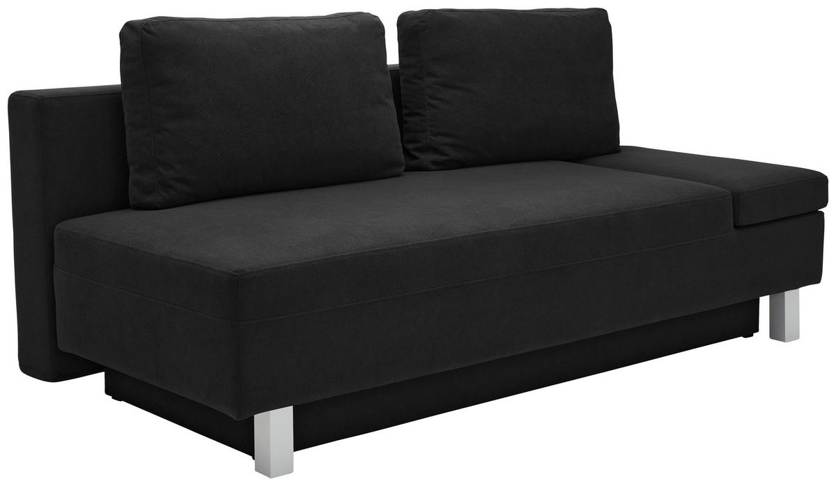 SCHLAFSOFA  mit Stoffauswahl, Schlafen auf Sitzhöhe, Armteil rechts Flachgewebe Schwarz  - Chromfarben/Schwarz, Design, Holz/Textil (205/77-93/99cm) - Novel