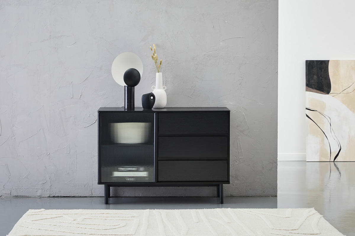 SIDEBOARD  in 111/79/40 cm  - Klar/Schwarz, Design, Glas/Holz (111/79/40cm) - MID.YOU