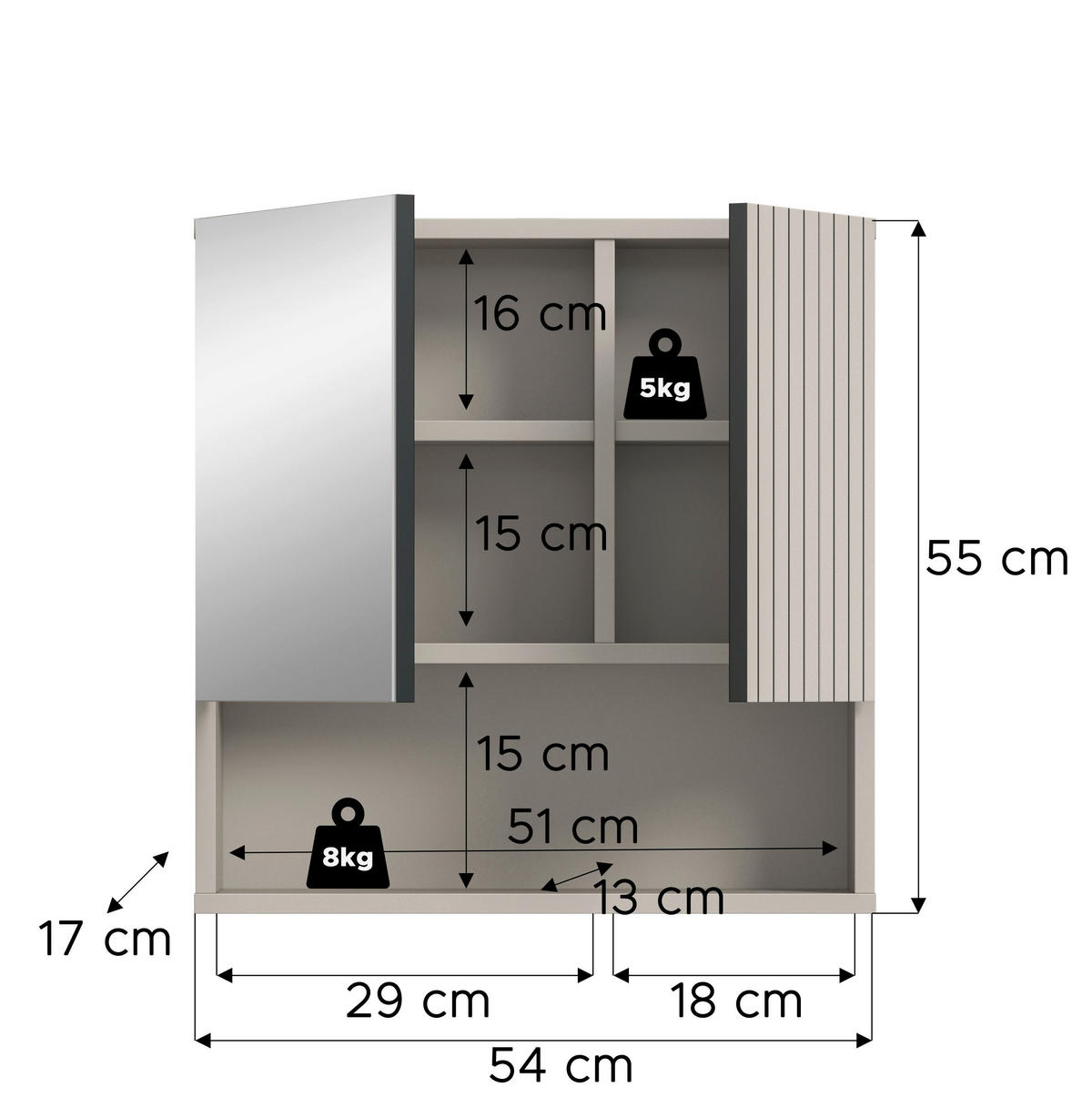 SPEGELSKÅP  - kashmir, Trend, trämaterial/glas (60/55/17cm) - MID.YOU