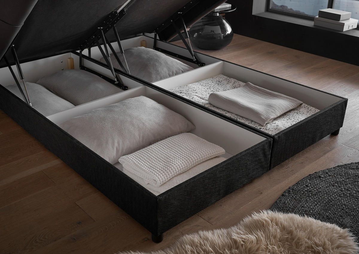 BOXBETT 180/200 cm,  in Schwarz, gepolstertes Kopfteil, Bettkasten, Matratzen, H3 + H4 = fest + sehr fest  - Schwarz, Design, Kunststoff/Textil (180/200cm) - Esposa