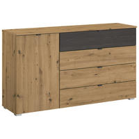 KOMMODE 140/81/42 cm  in Schwarz, Eiche Artisan  - Schwarz/Alufarben, Modern, Holzwerkstoff/Kunststoff (140/81/42cm) - Rauch Möbel