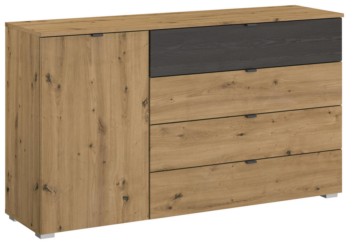 KOMMODE 140/81/42 cm  in Schwarz, Eiche Artisan  - Schwarz/Alufarben, Modern, Holzwerkstoff/Kunststoff (140/81/42cm) - Rauch Möbel