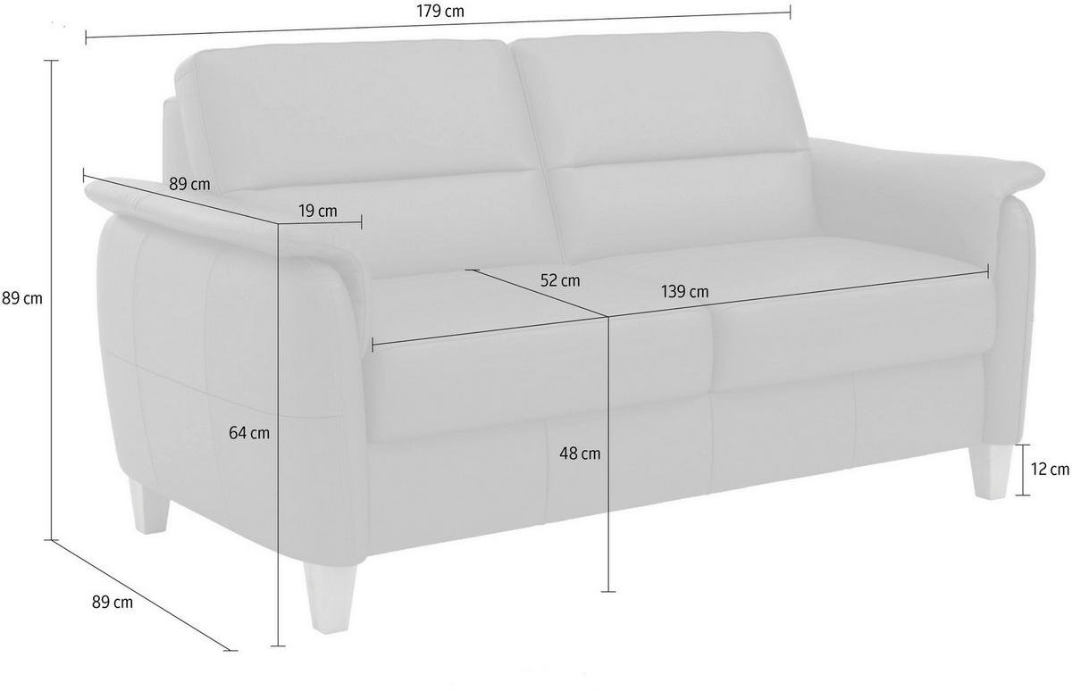 3-SITZER-SOFA Echtleder Anthrazit  - Eichefarben/Anthrazit, Basics, Leder/Holz (179/89/89cm) - Sit & More