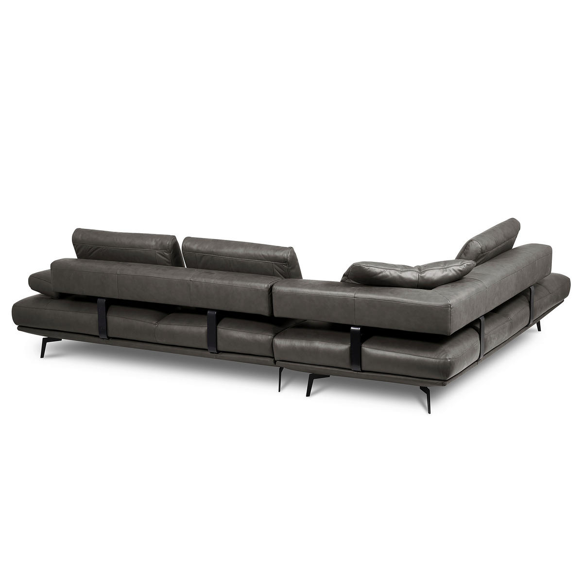 ECKSOFA  in Echtleder Anthrazit  237/306 cm  - Anthrazit/Schwarz, Design, Leder/Metall (237/306cm) - Livetastic