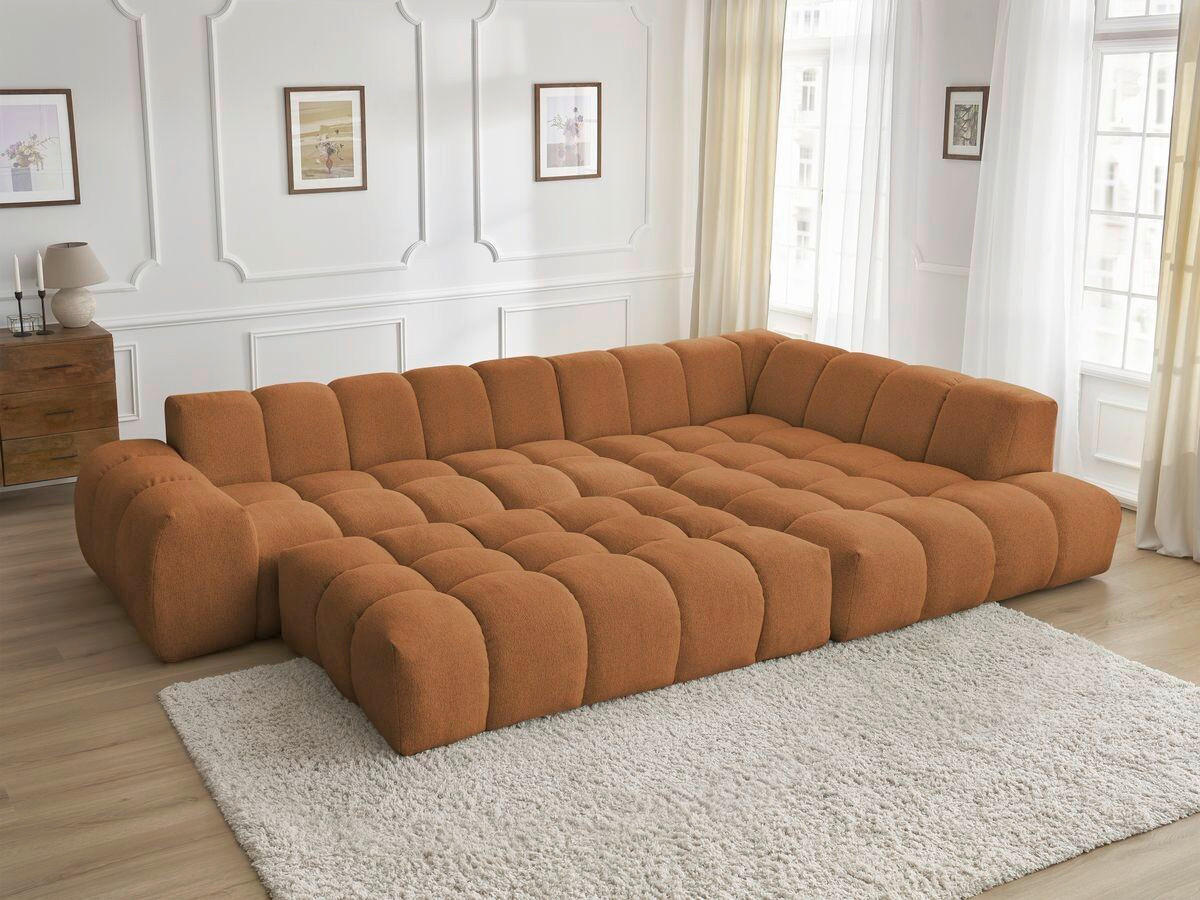 ECKSOFA Ottomane rechts  EVEREST Orange Flachgewebe  - Schwarz/Orange, MODERN, Kunststoff/Textil (352/210cm)