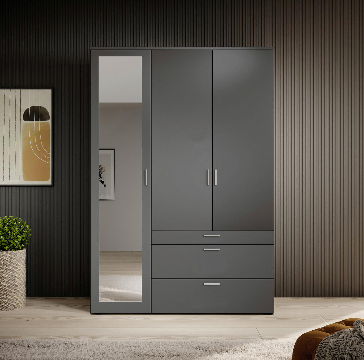 DREHTÜRENSCHRANK Graphitfarben  - Alufarben/Graphitfarben, Modern, Glas/Holzwerkstoff (135/195/56cm) - P & B