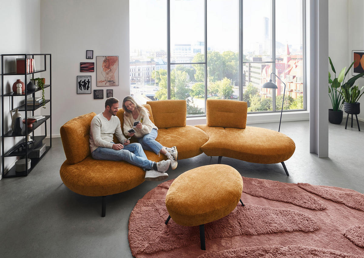 BIGSOFA Flachgewebe Senfgelb  - Senfgelb/Schwarz, Design, Textil/Metall (456/93/138cm) - Moderano
