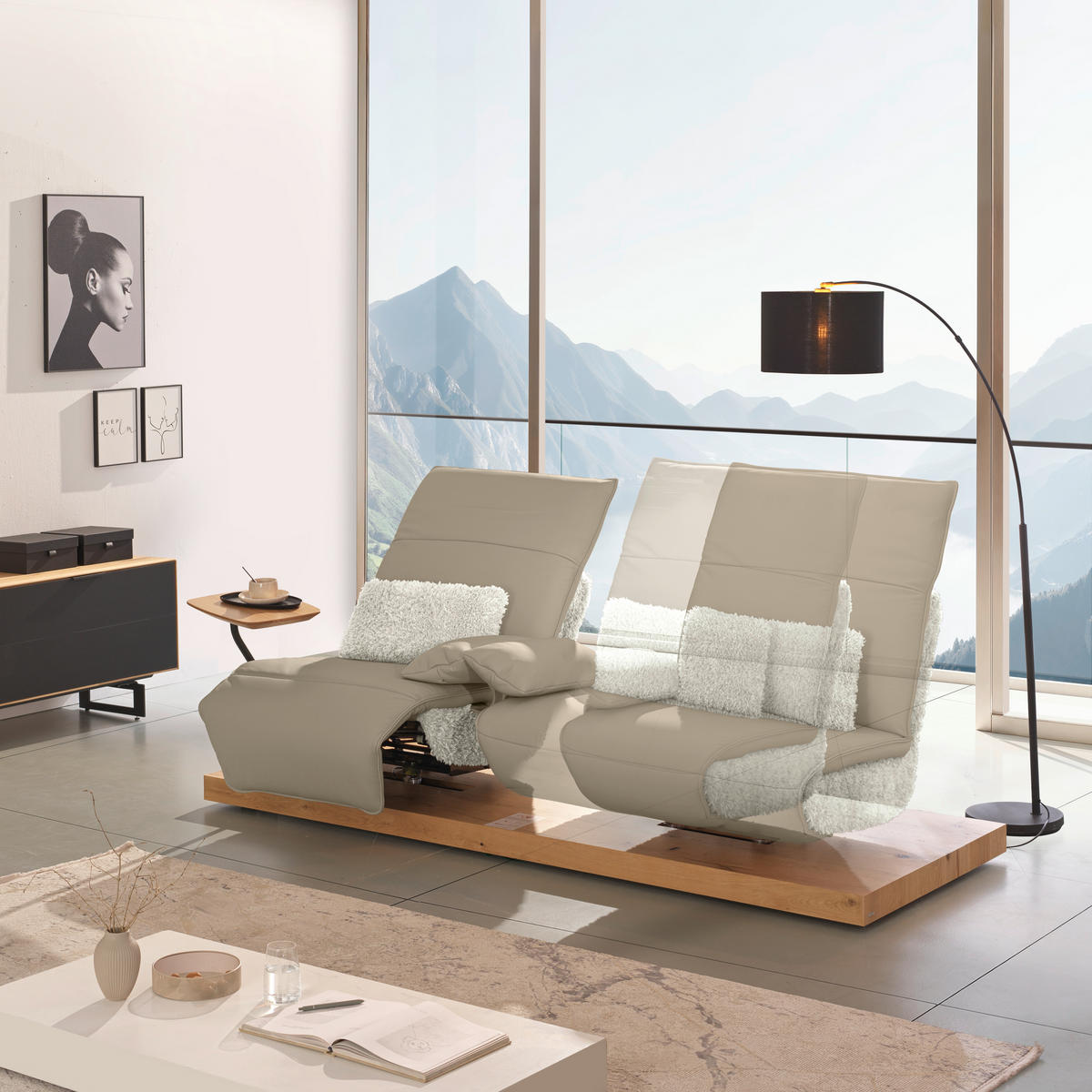 2-SITZER-SOFA  in Hochflor Echtleder Creme, Beige  - Beige/Creme, Design, Leder/Holz (240/65/104cm) - Koinor