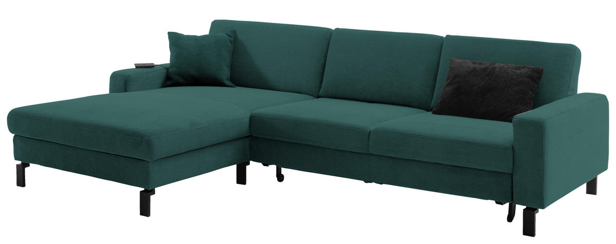 ECKSOFA in Cord Grün  - Schwarz/Grün, Design, Textil/Metall (185/298cm) - Pure Home Lifestyle