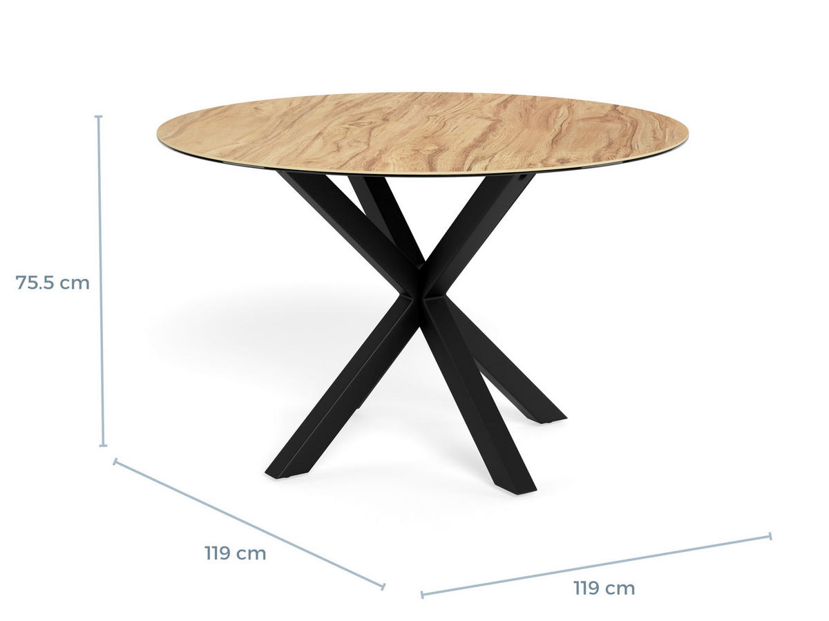 ESSTISCH in Metall, Glas, Keramik 119/119/75,5 cm  - Eichefarben/Schwarz, MODERN, Glas/Keramik (119/119/75,5cm) - MID.YOU