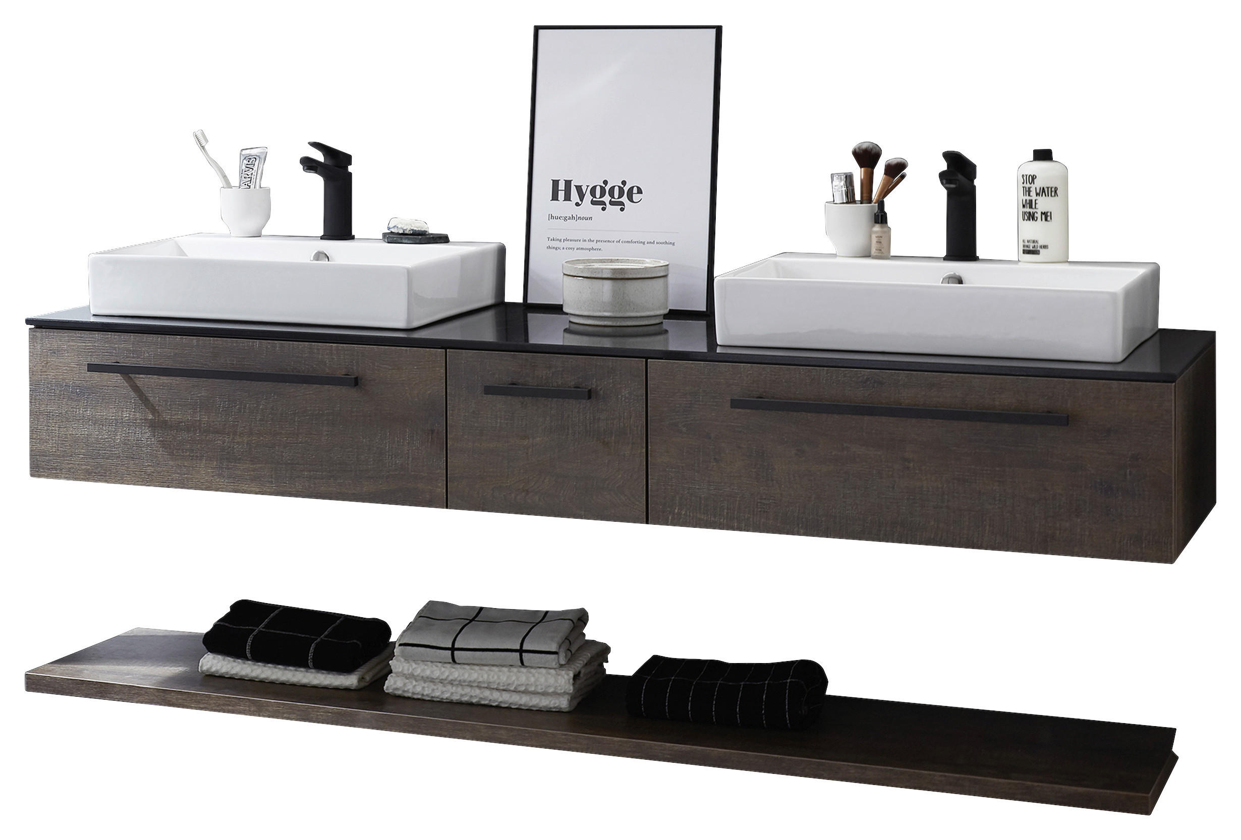 WASCHTISCHKOMBI 170 cm  - Dunkelbraun/Schwarz, Natur, Keramik/Holzwerkstoff (170cm) - Novel