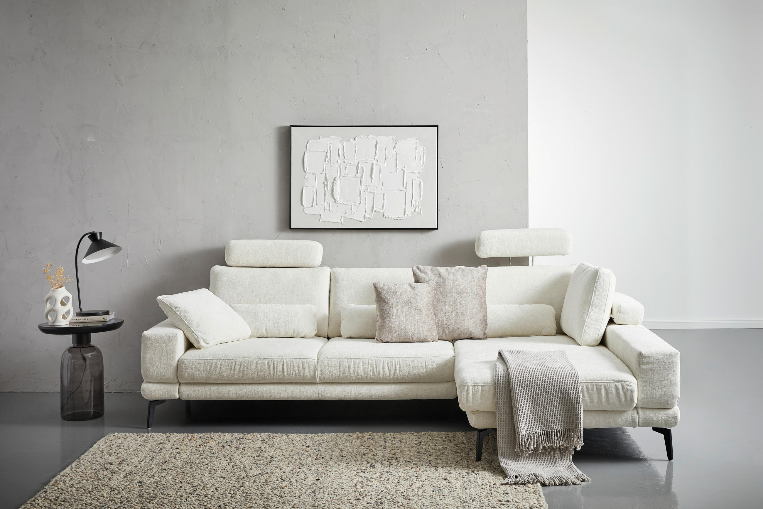 ECKSOFA Naturfarben Chenille  - Schwarz/Naturfarben, KONVENTIONELL, Textil/Metall (294/184cm) - SetOne by Musterring