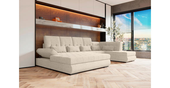 WOHNLANDSCHAFT  in Struktur Perlmutt  - Perlmutt/Schwarz, KONVENTIONELL, Kunststoff/Textil (191/363/212cm) - Carryhome