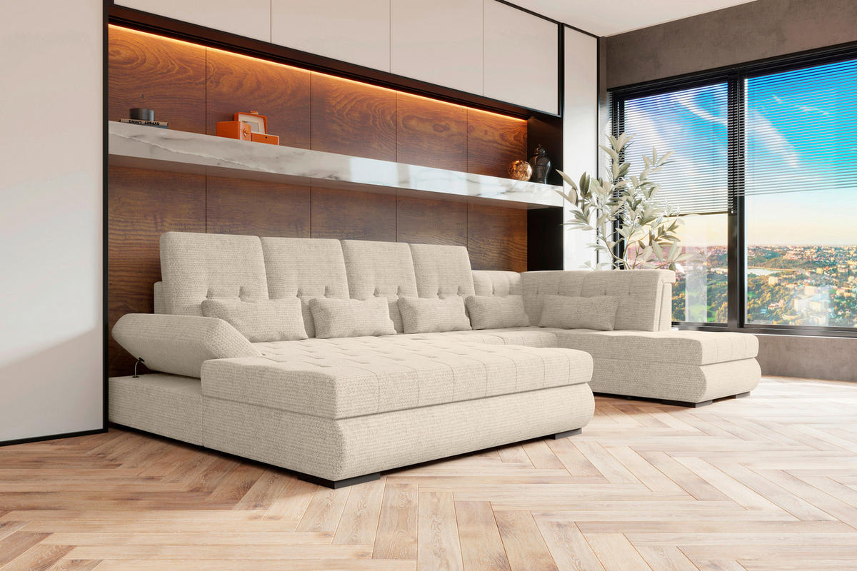 WOHNLANDSCHAFT Perlmutt Struktur  - Perlmutt/Schwarz, KONVENTIONELL, Kunststoff/Textil (212/358/222cm) - Carryhome