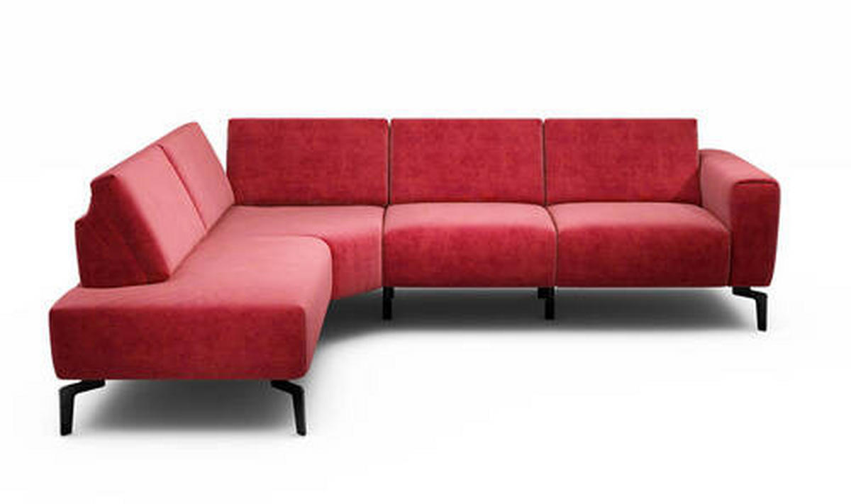 ECKSOFA in Samt Rot  193/256 cm  - Rot/Schwarz, Design, Textil/Metall (193/256cm) - SENSOO