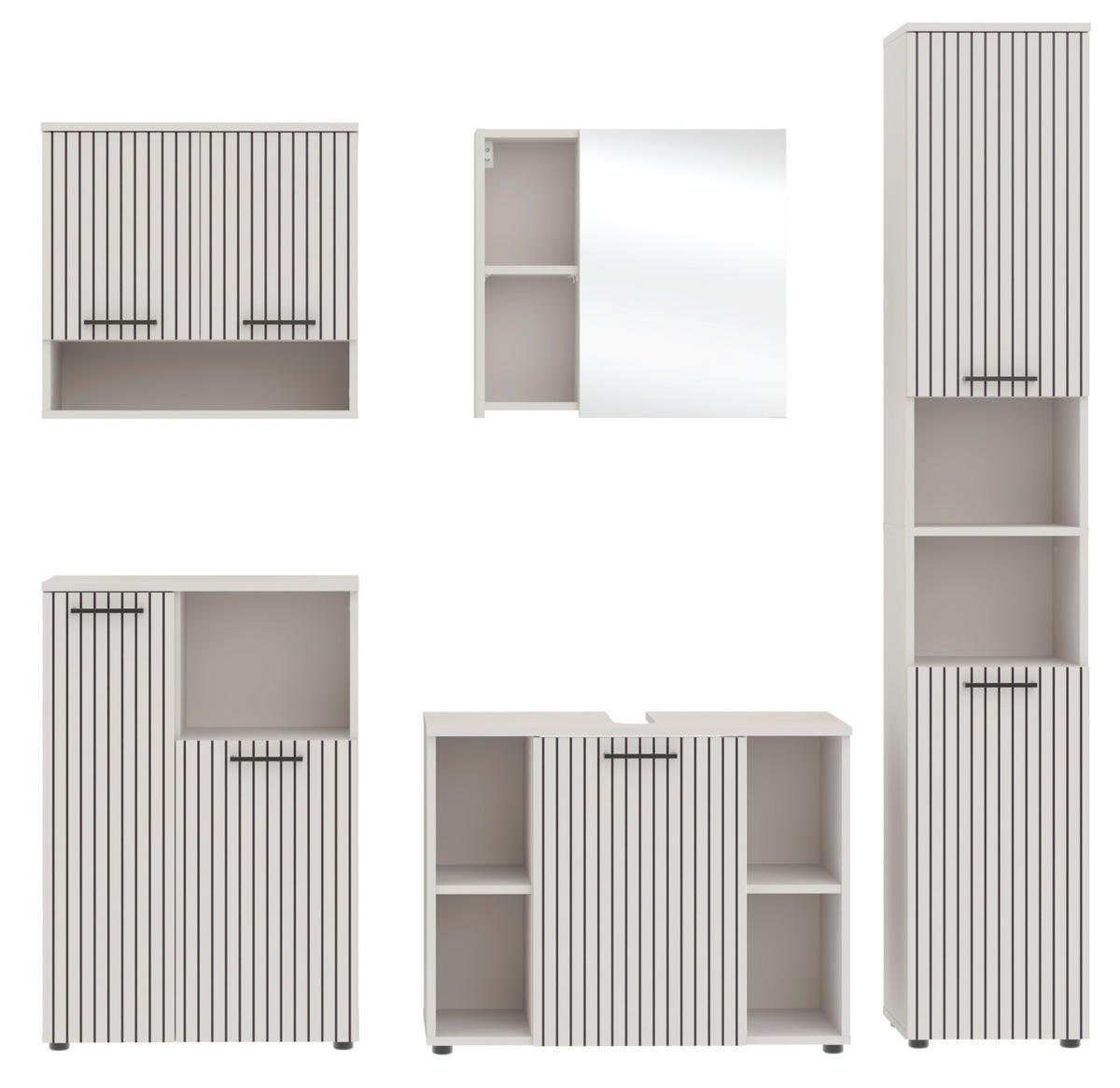 BADEZIMMER 5-teilig  in 205 cm  - Kaschmir/Schwarz, Trend, Glas/Holzwerkstoff (205cm) - Respekta