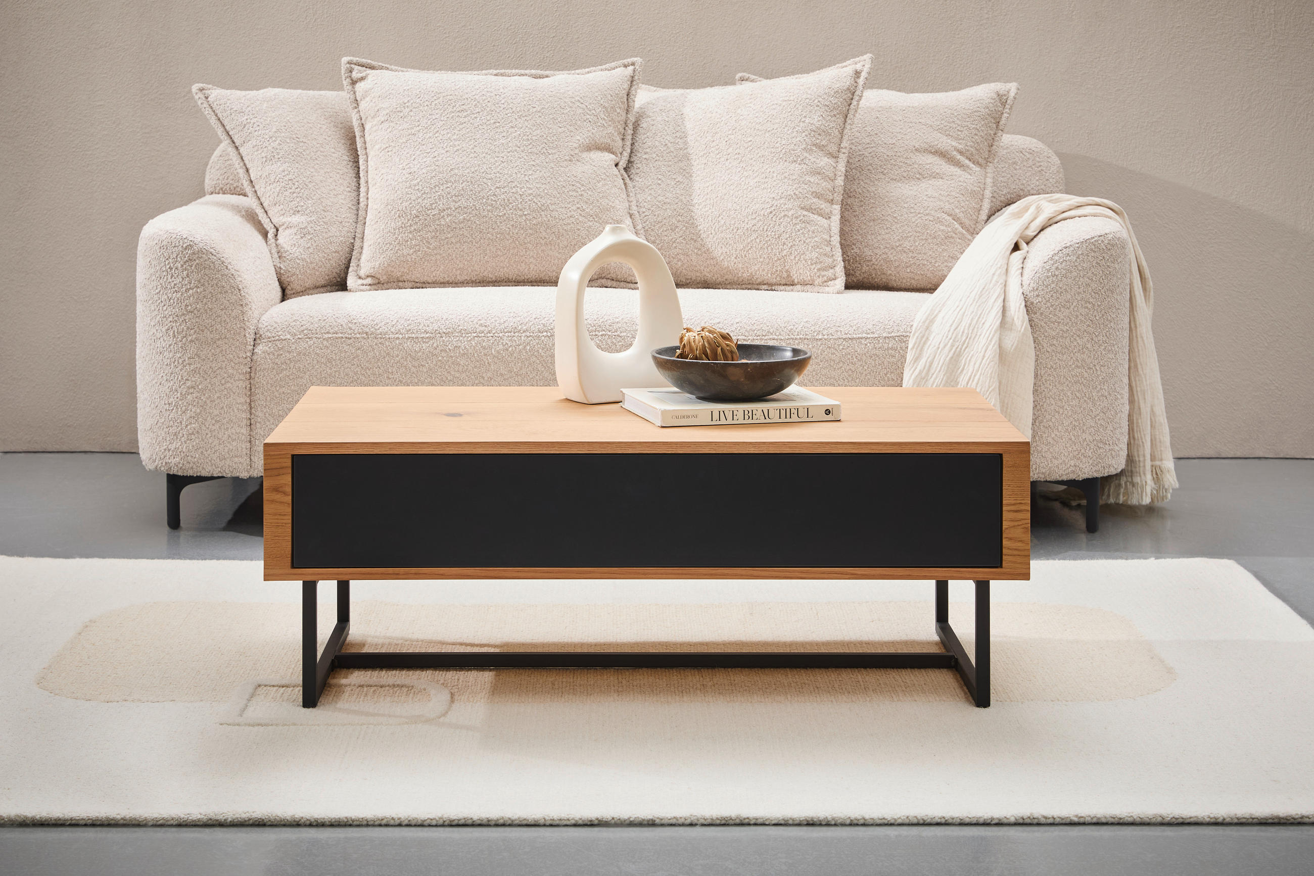 DOHÁNYZÓASZTAL fa, fém, faalapú anyag 110/60/40 cm   - natúr színű/fekete, Design, faalapú anyag/fa (110/60/40cm) - MID.YOU