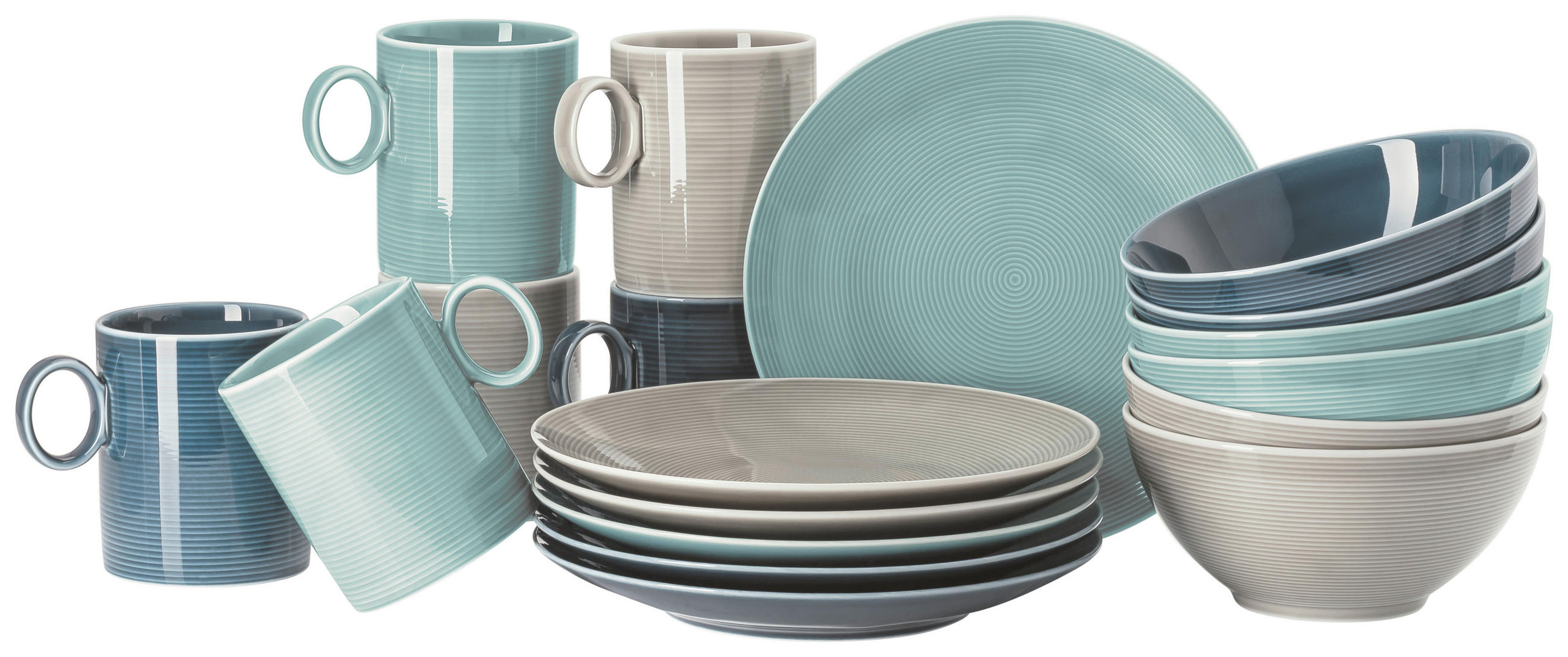 FRÜHSTÜCKSSERVICE Grau, Hellblau, Blaugrau LOFT COLOUR 18-teilig 6 Personen  - Blaugrau/Grau, Basics, Keramik - Thomas