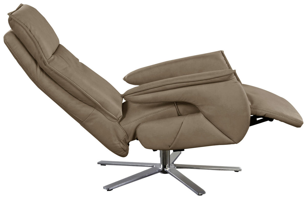 FERNSEHSESSEL in Fango  - Edelstahlfarben/Fango, Modern, Leder/Metall (77/116/80cm) - Livetastic