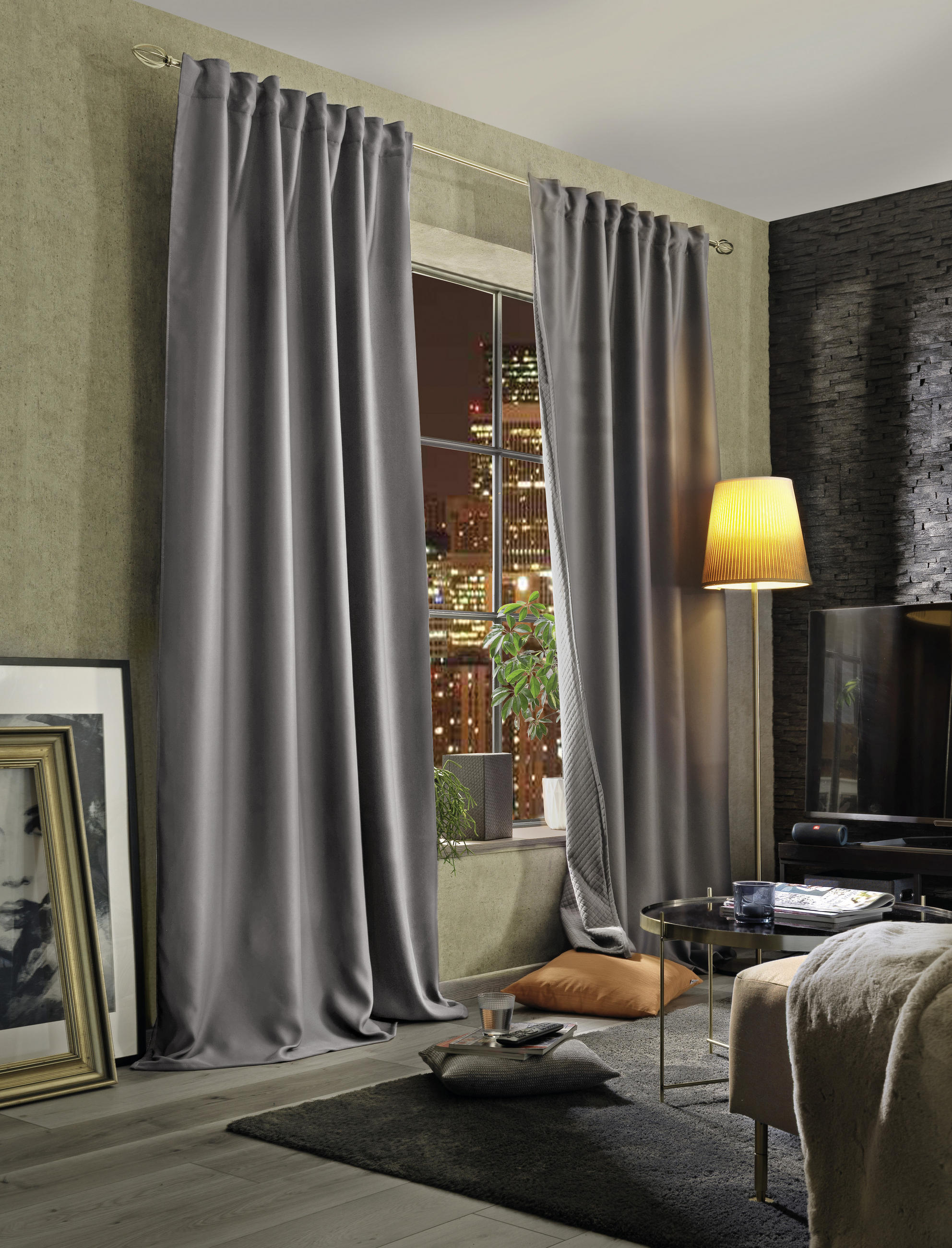 LÄRMSCHUTZVORHANG ACUSTICO Verdunkelung 135/160 cm   - Grau, KONVENTIONELL, Textil (135/160cm)