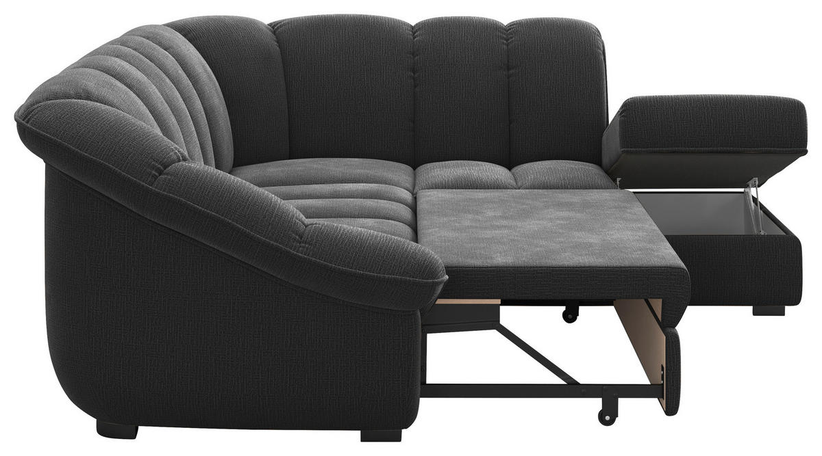 ECKSOFA Schwarz Chenille Bettkasten, Schlaffunktion, Rücken echt  - Schwarz, KONVENTIONELL, Kunststoff/Textil (260/222cm) - Welnova