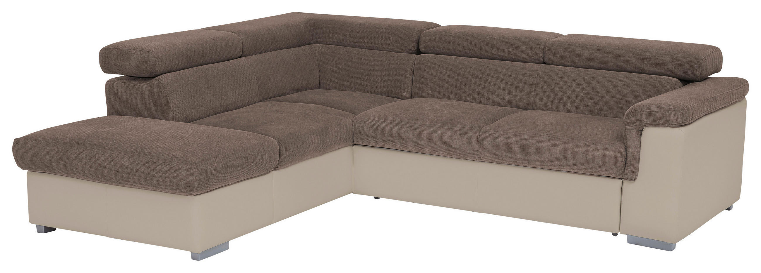 ECKSOFA Taupe, Sandfarben Chenille, Lederlook  - Taupe/Sandfarben, Basics, Holz/Textil (217/252cm) - MID.YOU