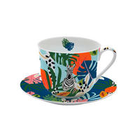 ŠALICA JUMBO S TANJURIĆEM    TROPICAL VIBES  - višebojno, Basics, keramika (400ml)