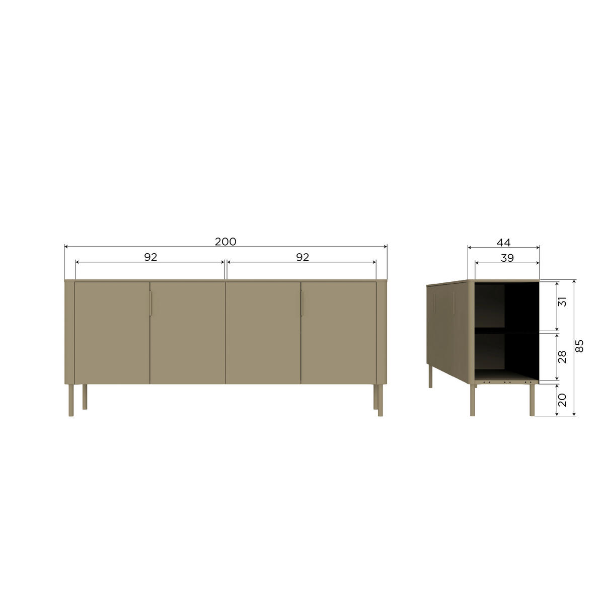 SIDEBOARD Gunnar  in 201/85/44 cm  - Schwarz, Design, Holz/Metall (201/85/44cm) - Livetastic