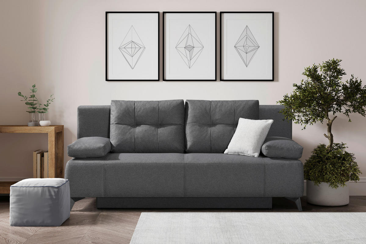 SCHLAFSOFA Flachgewebe Grau  - Hellgrau/Schwarz, MODERN, Textil/Metall (197/88/89cm) - Novel