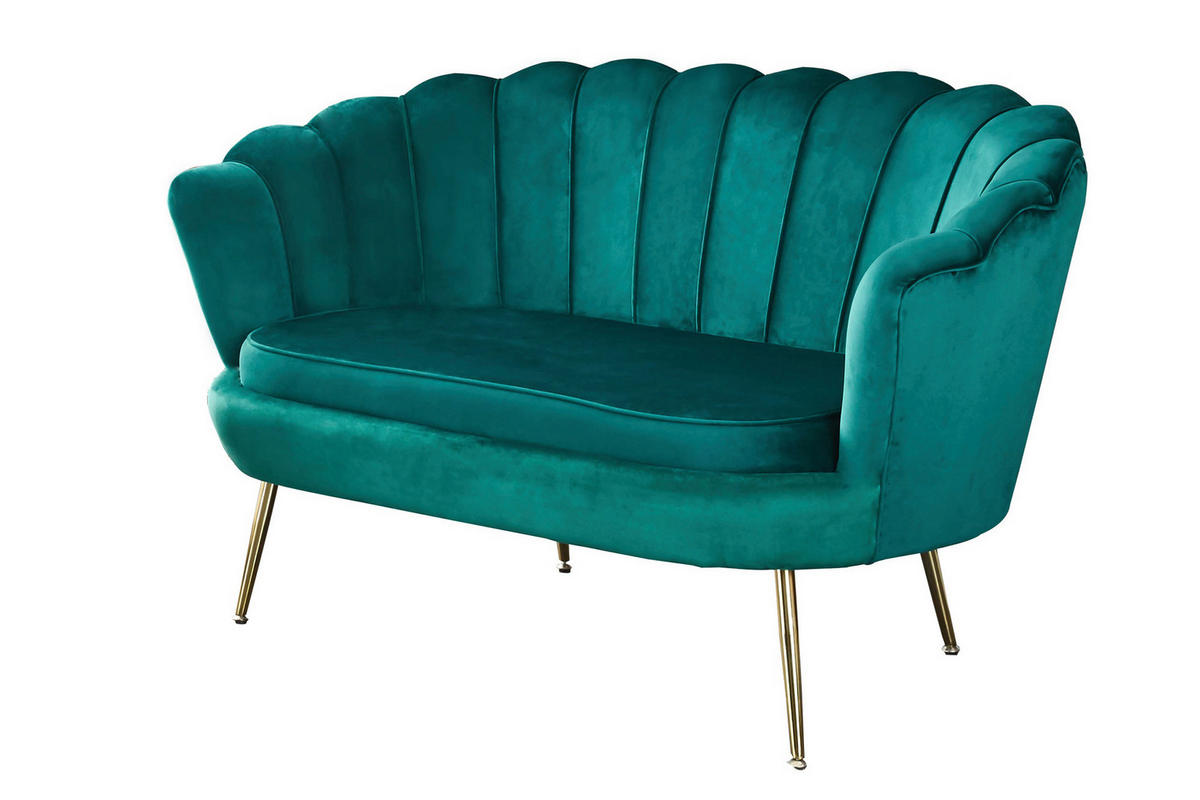 2-SITZER-SOFA in Samt Grün  - Goldfarben/Grün, MODERN, Textil/Metall (136/78/77cm) - Livetastic