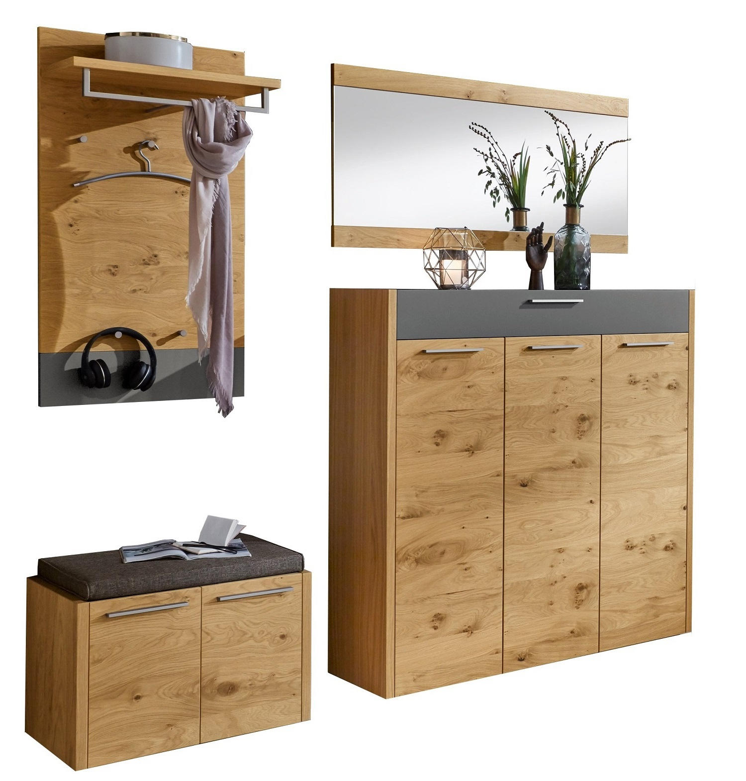 GARDEROBE Anthrazit, Grau, Eichefarben - Eichefarben/Anthrazit, Design, Glas/Holz (205/195/41cm)