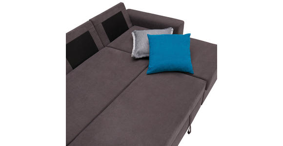 ECKSOFA inkl.Funktionen Dunkelgrau Webstoff Rückenkissen, Schlaffunktion, Stauraum  - Dunkelgrau/Schwarz, Design, Textil (245/160cm) - Xora