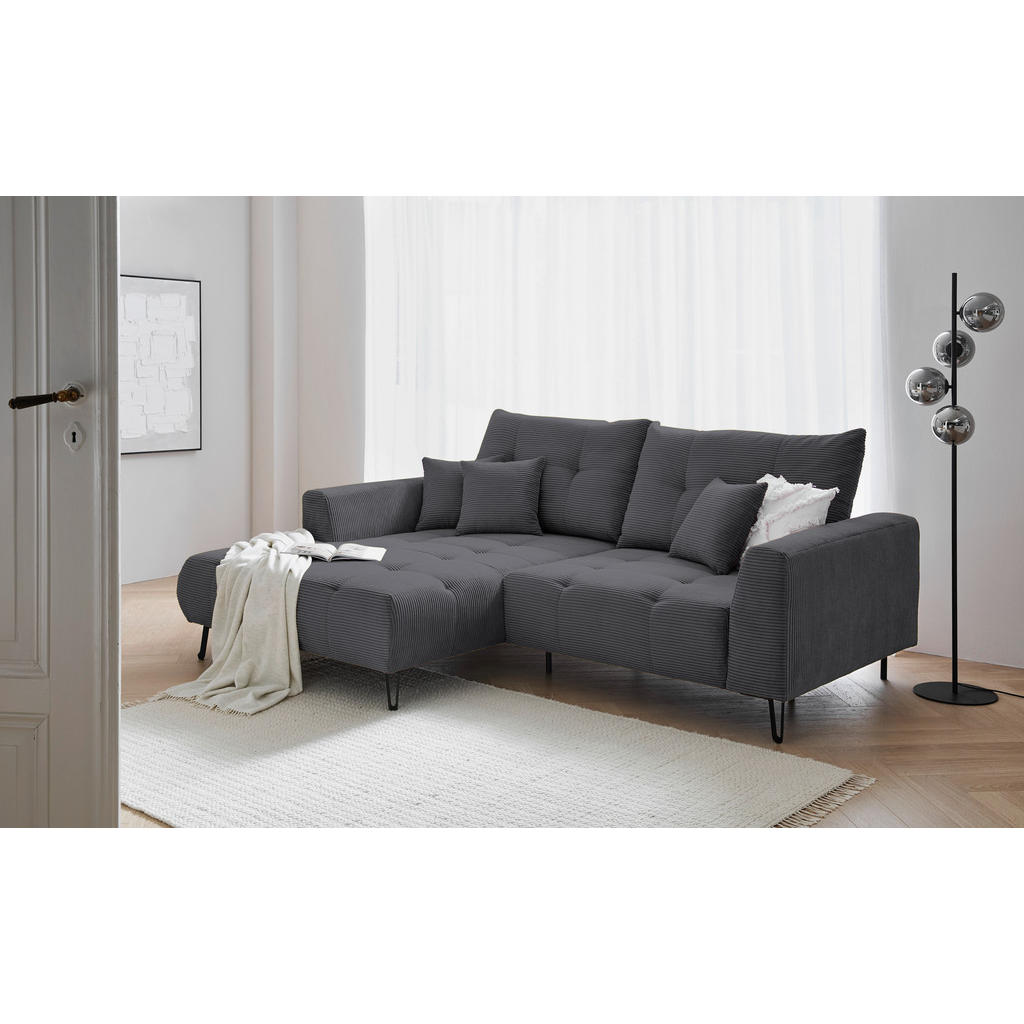 Thumbnail - Carryhome Ecksofa, Anthrazit, Textil, 2-Sitzer, Füllung: Schaumstoff, Silikon,Schaumstoff, Silikon, Ottomane links, L-Fo...