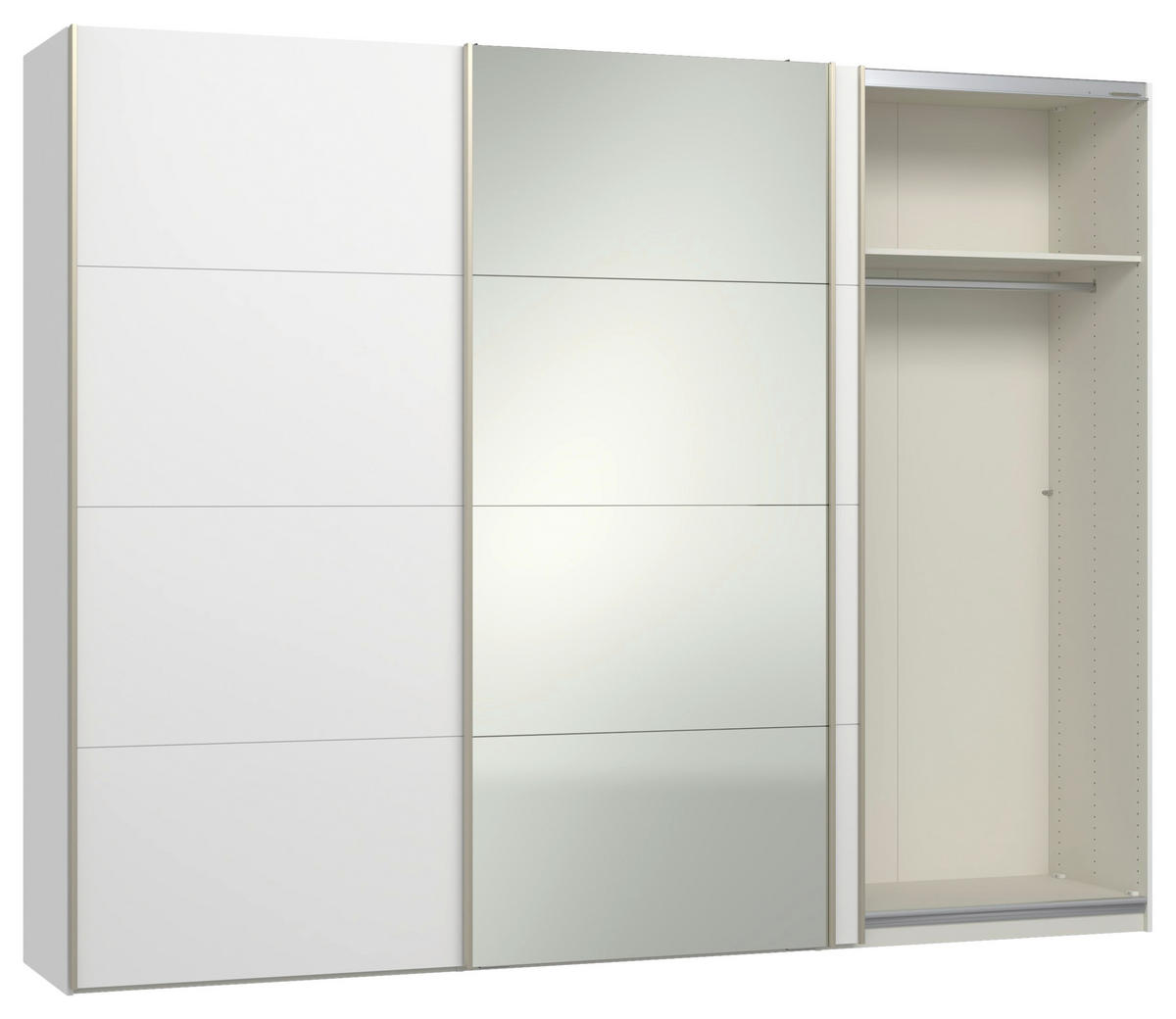 SCHWEBETÜRENSCHRANK 303/236/65 cm 3-türig Weiß  - Edelstahlfarben/Weiß, Design, Glas/Holzwerkstoff (303/236/65cm) - Jutzler