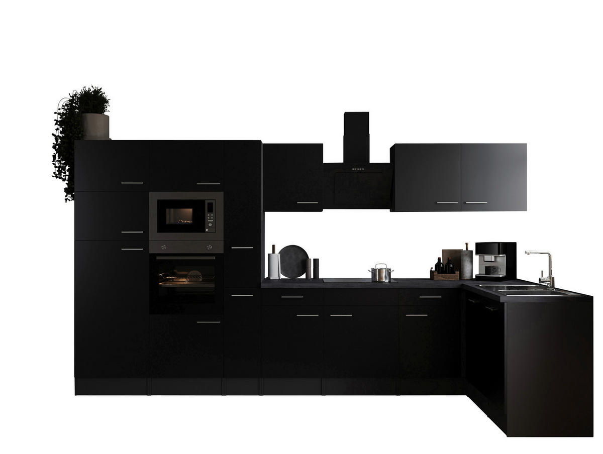 ECKKÜCHE 370/172 cm  in Grau, Schwarz  - Silberfarben/Schwarz, Design, Holzwerkstoff/Metall (370/172cm) - Respekta