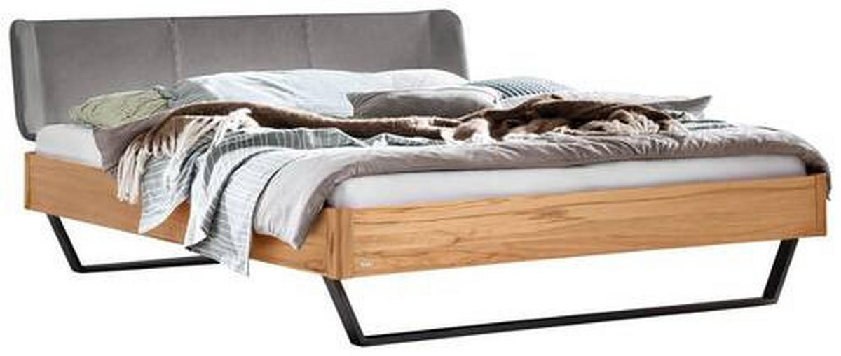BETT 140/200 cm  in Anthrazit, Buchefarben, Dunkelgrau   - Dunkelgrau/Anthrazit, Modern, Holz/Textil (140/200cm) - Hasena
