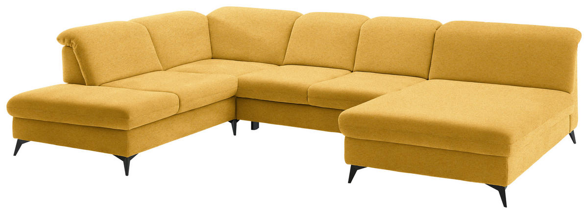 WOHNLANDSCHAFT Chenille Currygelb  - Currygelb/Schwarz, Design, Textil/Metall (255/369/198cm) - Beldomo Style