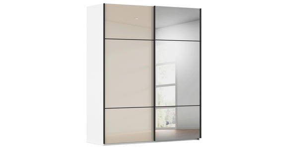 SCHWEBETÜRENSCHRANK 201/223/68 cm 2-türig Weiß, Champagner - Champagner/Schwarz, KONVENTIONELL, Glas/Holzwerkstoff (201/223/68cm) - Novel
