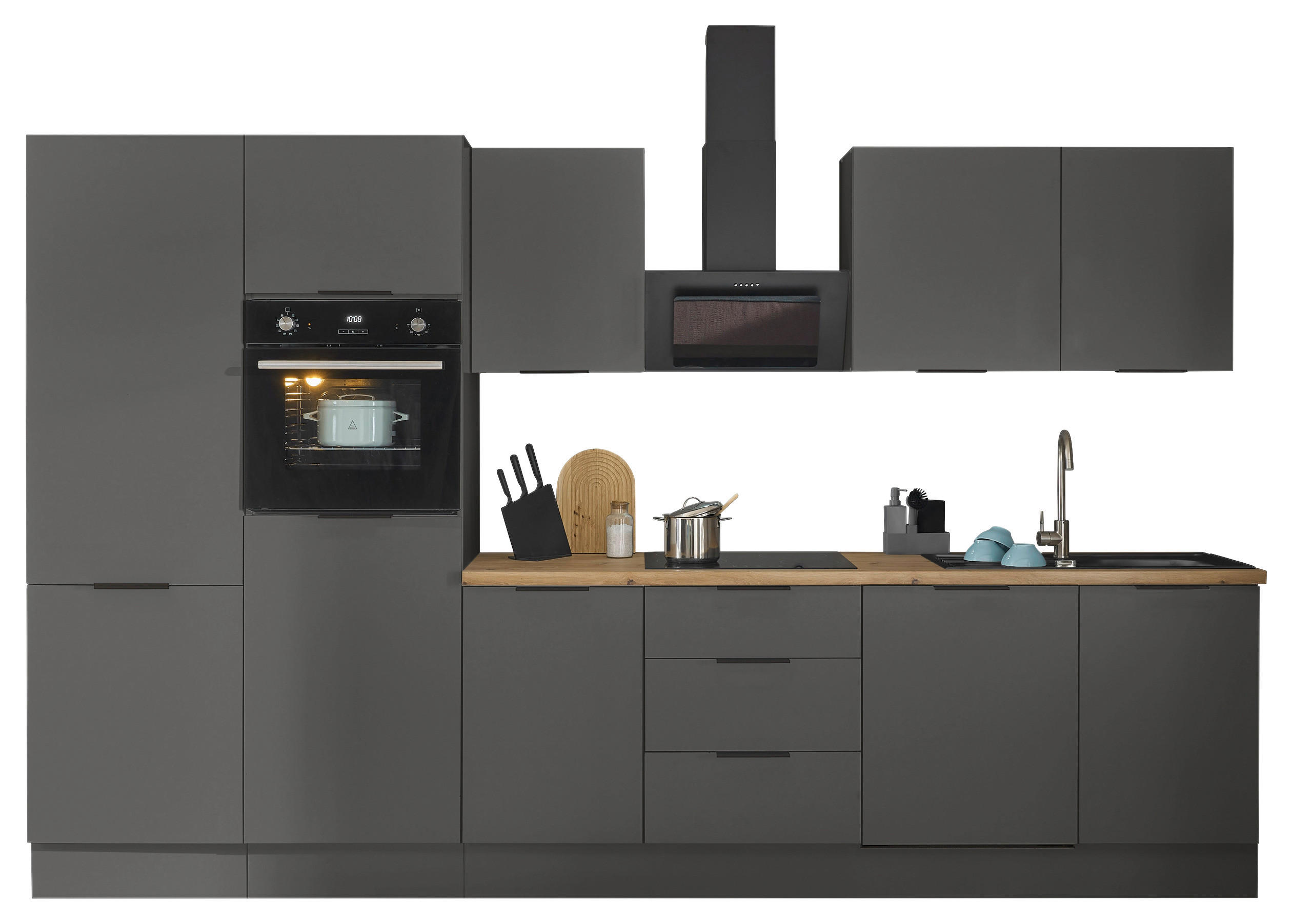 KÜCHENBLOCK   in Graphitfarben  - Schwarz/Graphitfarben, Basics, Holzwerkstoff/Metall (340/211/60cm) - Carryhome